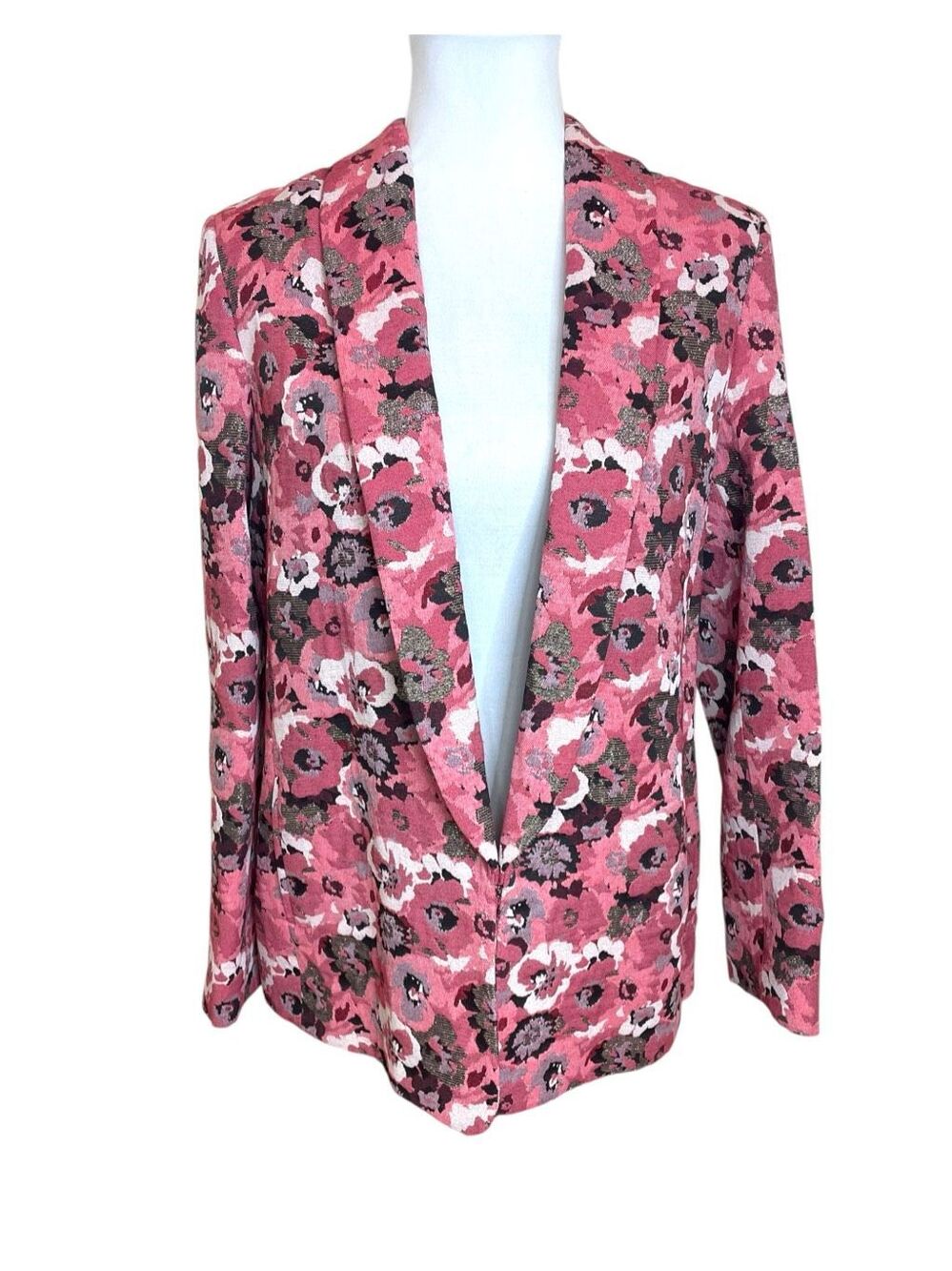 Sezane Gustav Floral Jacquard Blazer Pink Peony Size 42 (US 10)